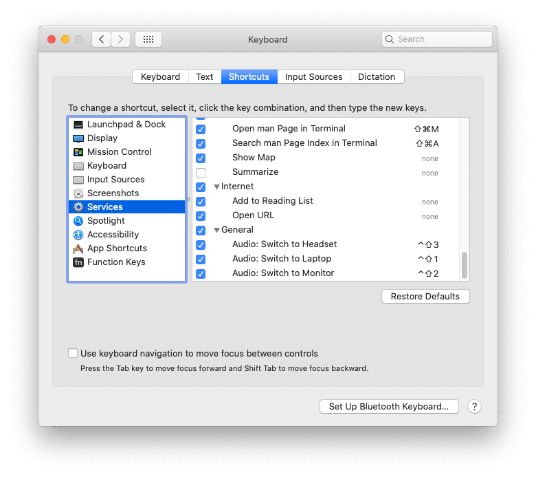 System preferences screenshot